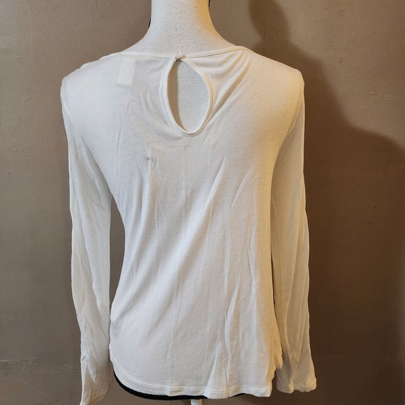 H&M Womens Pullover Slinky Stretch Knit Tee Size S White Keyhole Neck Lace Top - Picture 4 of 12